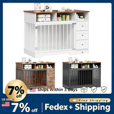 48" Dog Crate Furniture, Wooden Dog Cage with Drawers  Pull-Out Feeding Bowl