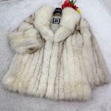 SAGA Fox Fur Coat Size XL LL White Blue Fox Real Fur Silver-tag Good Condition