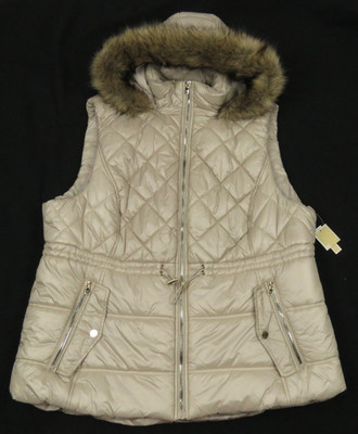 NWT Michael Kors Quilted Faux Fur Hooded Full Zip Puffer Gilet Vest Jacket XXL