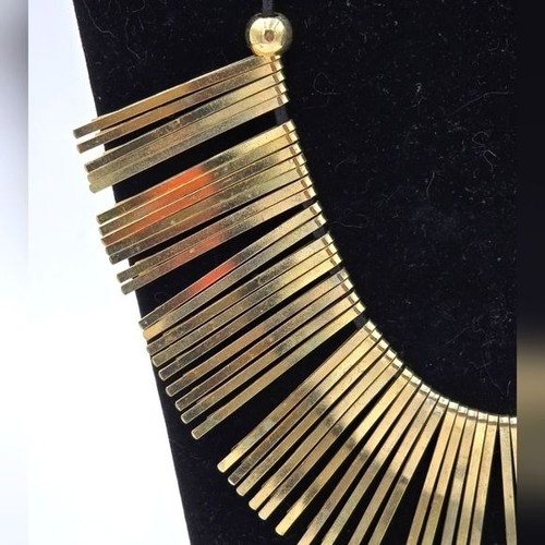 Aldo Bobby Pin Fringe Bib Statement Necklace16" Gold Tone Adjustable Modernist - Picture 2 of 3