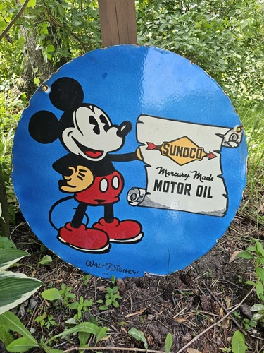 Vintage 1936 Sunoco Gas DOUBLE-SIDE Porcelain Gas Station Sign Gas Pump Sign 24"