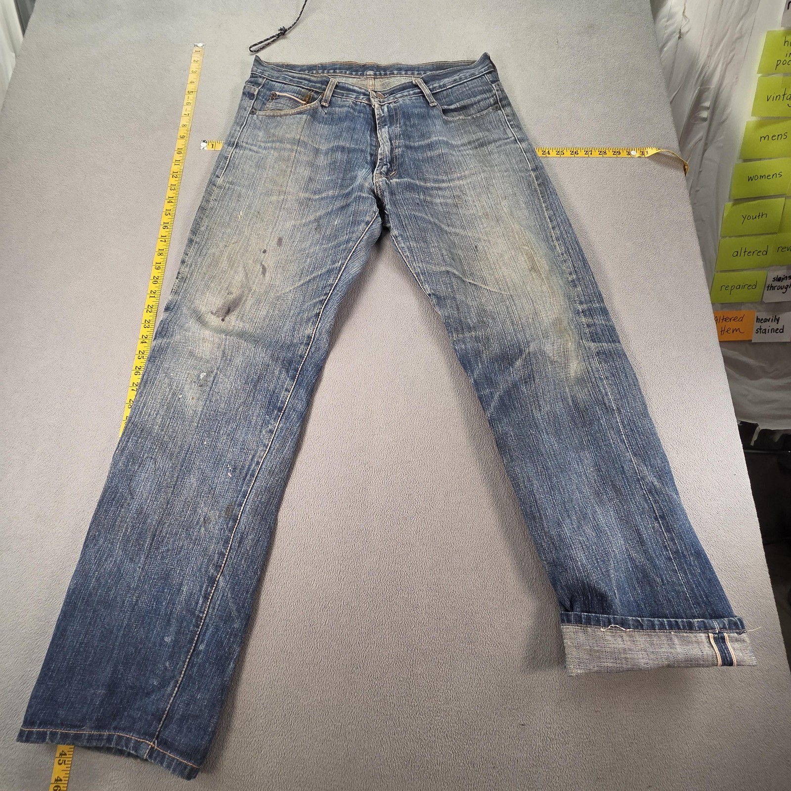 Mens Blue Light Wash Whiskers Honeycomb Fits 33x32