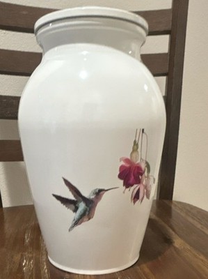 Makey's Hummingbird Large Urn for Human Ashes, with a hand-painted design