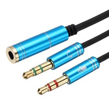 1ft Headphone Combiner for PC 3.5mm Female to 2 Dual 3.5mm Male Cord, Blue