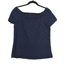 Banana Republic Women's Preppy On Off Shoulder Eyelet Top Size S Navy Blue