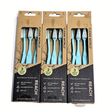 3 Pack Plant Based 3 Toothbrushes BPA Free Clean World Soft
