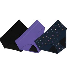 3-PACK Thinx Teens Period Underwear, Brief Style. L/13-14. Blk/Violet/Stars. New