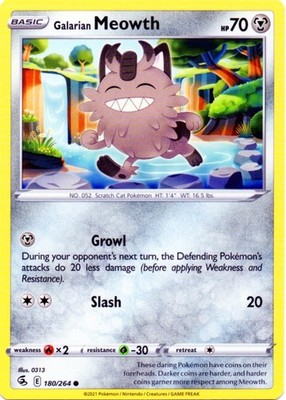 Galarian Meowth 180/264 Fusion Strike 2021 Pokémon NM  