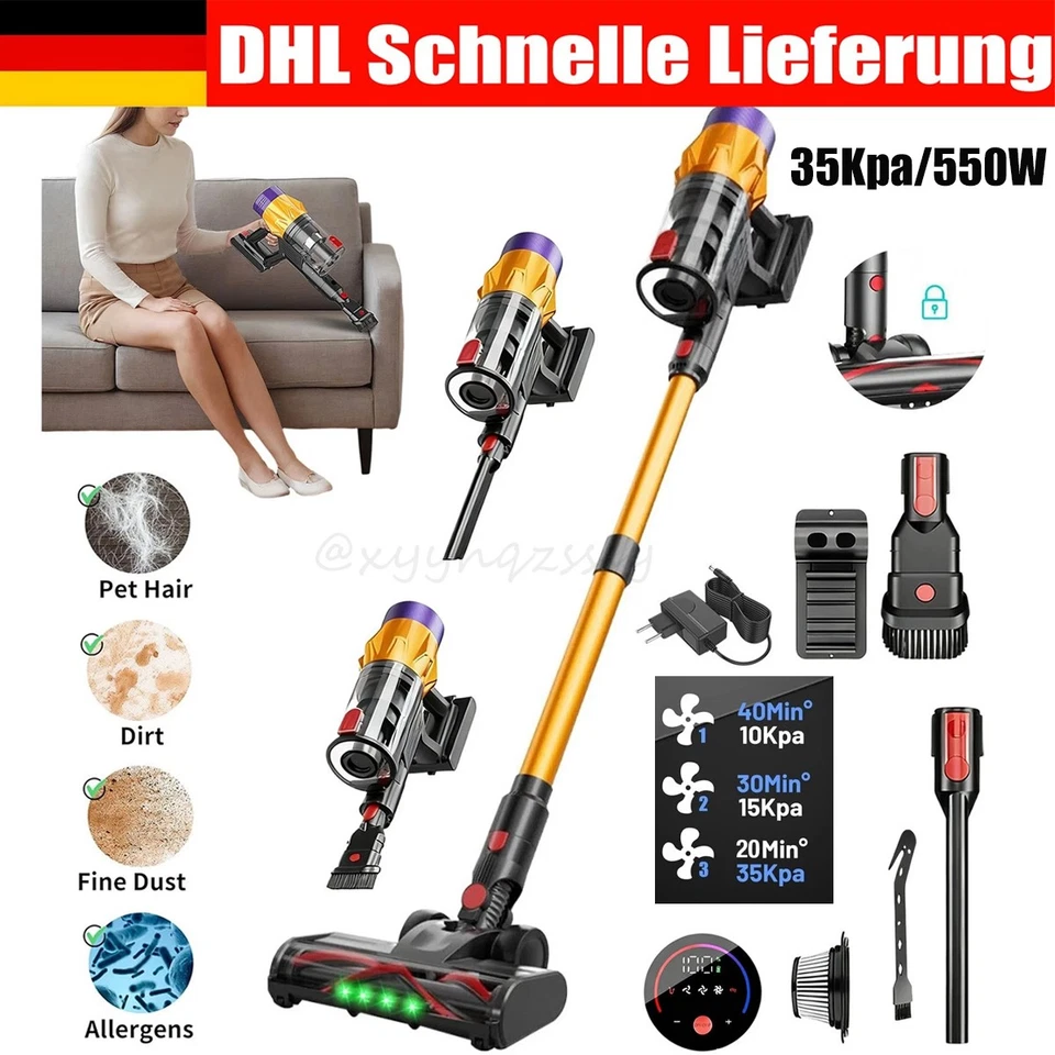 MARKENLOS 6 in 1 Akku Staubsauger kabellos bis 40 Min Hand & Stab Staubsauger beutellos