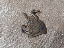 Vintage Red Bull Inn Birthday Necklace Charm Brass Souvenir Promo Keyring Head