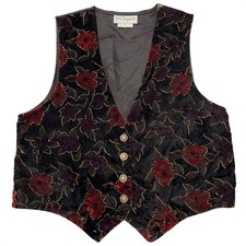 Vintage Tres Paquette Vest Womens M Dark Velvet Floral Metallic Whimsigoth Fairy