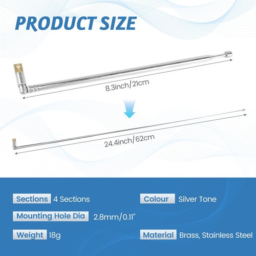 62cm Long 4 Sections Radio Control AM FM Radio Telescopic Antenna A9X37737 - Afbeelding 7 van 7