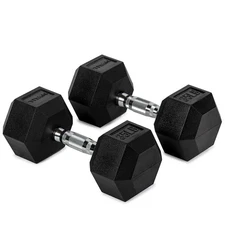 Titan Fitness 35 LB Pair Free Weights, Black Rubber Coated Hex Dumbbell
