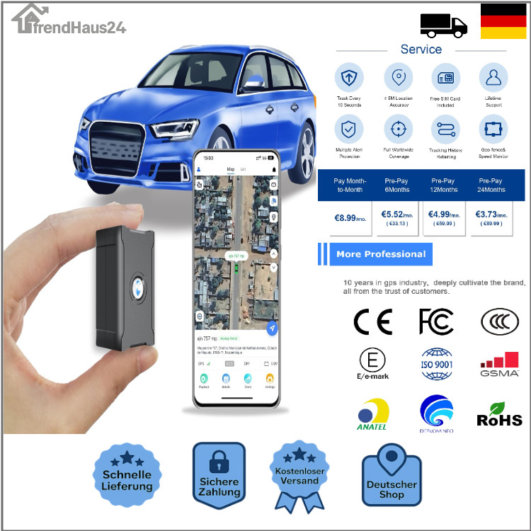 GPS Auto Tracker mit Magnet 6000 mAh Allround Finder Echtzeit-Tracking
