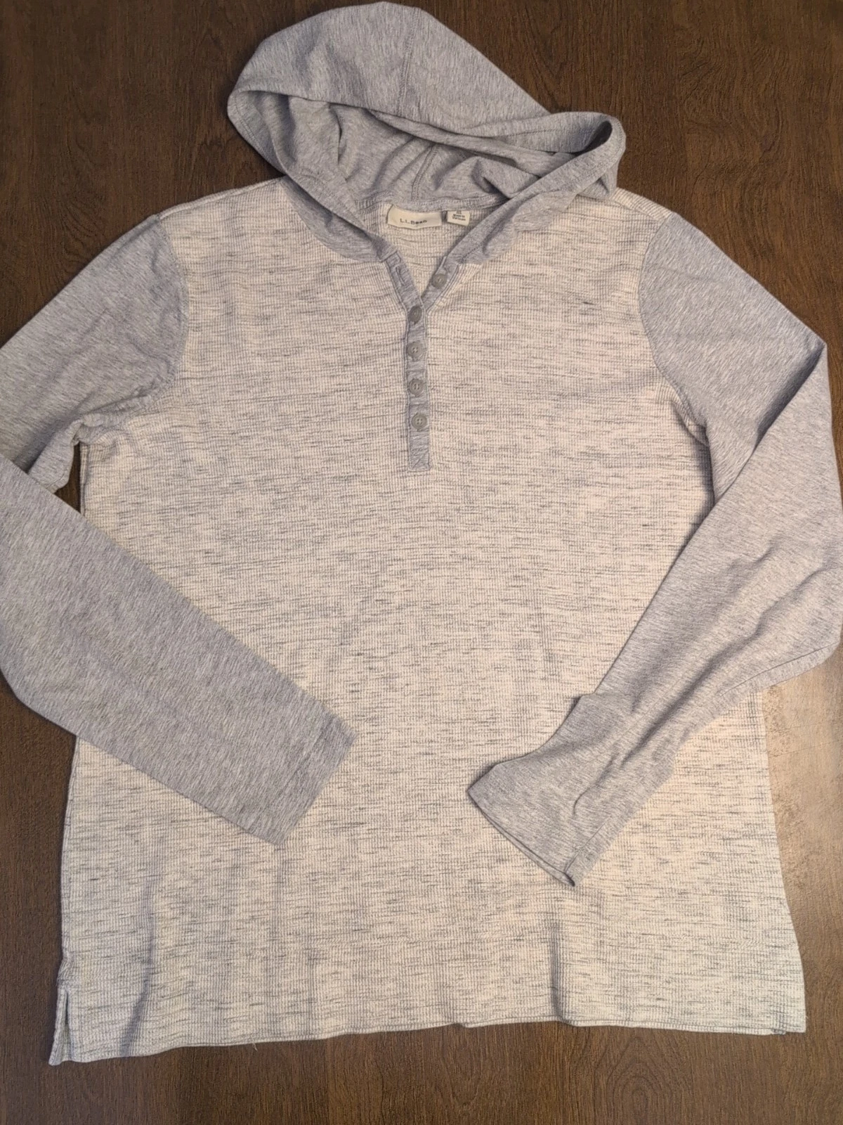 L.L. Bean Women's Medium Gray Thermal Hoodie Pullover Shirt Lightweight Preppy