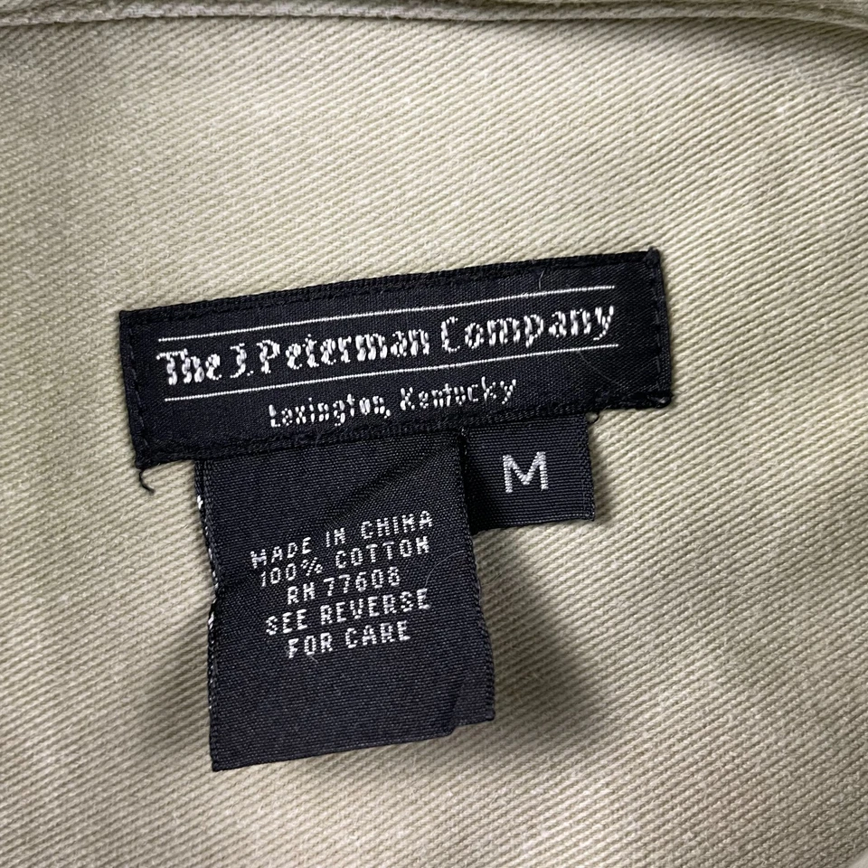 J Peterman Shirt Men Medium Beige Button Up Twill Safari Flap Pocket Outdoors - Image 3 of 4