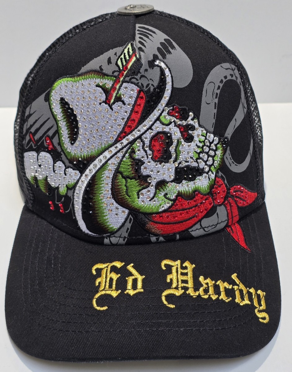 Ed Hardy Rhinestone Cowboy Skull Trucker Hat One Size Fits Most | eBay