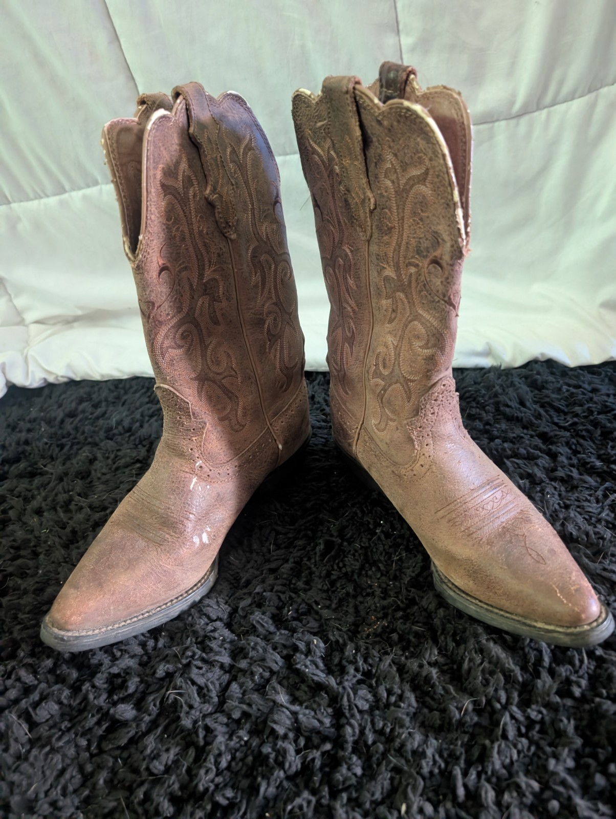 Laredo Women's Brown Leather Western Mid-Calf Pull-On Pointed Toe Boots
