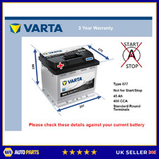 Battery fits CITROEN AMI 6 63 to 69 Varta 077 400A 45Ah 3Yr Warranty Quality New