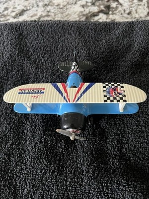 Toysmith John American Heroes of the Sky Die-cast Pull-back Biplane - Rare Blue