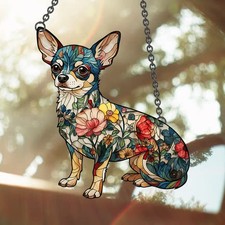 Personalized Chihuahua Dog Acrylic Suncatcher Faux Stained Glass Suncatcher