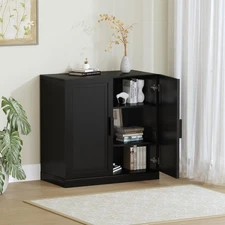 Sideboard Cabinet, 2-Doors Buffet Cabinet with Rattan Panels, Buffet Console ...