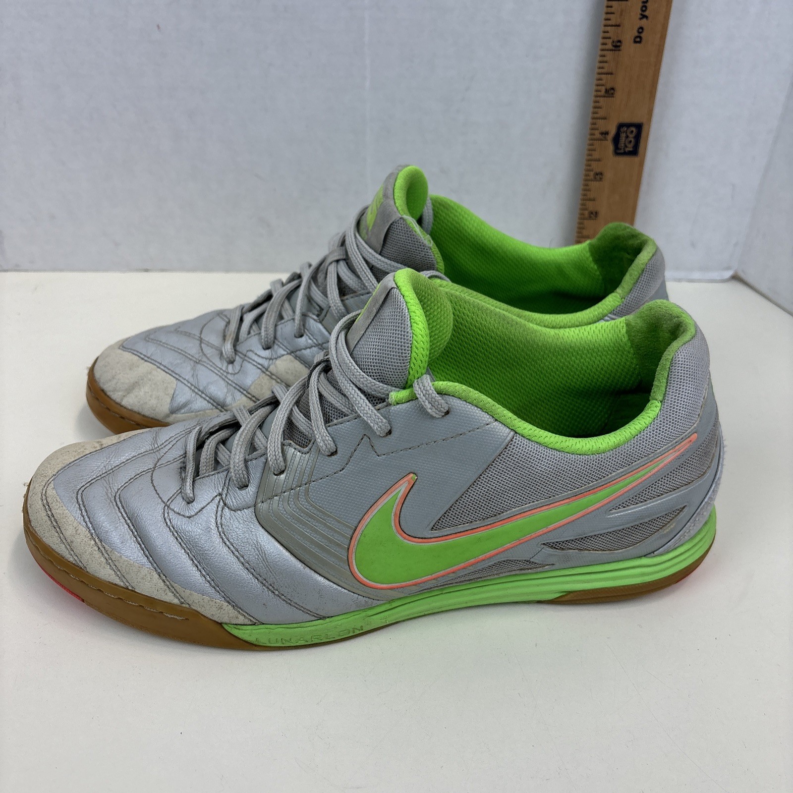 SAOLA Nike Lunargato II scarpe da calcio indoor uomo 11 argento verde suola gomma futbol IC