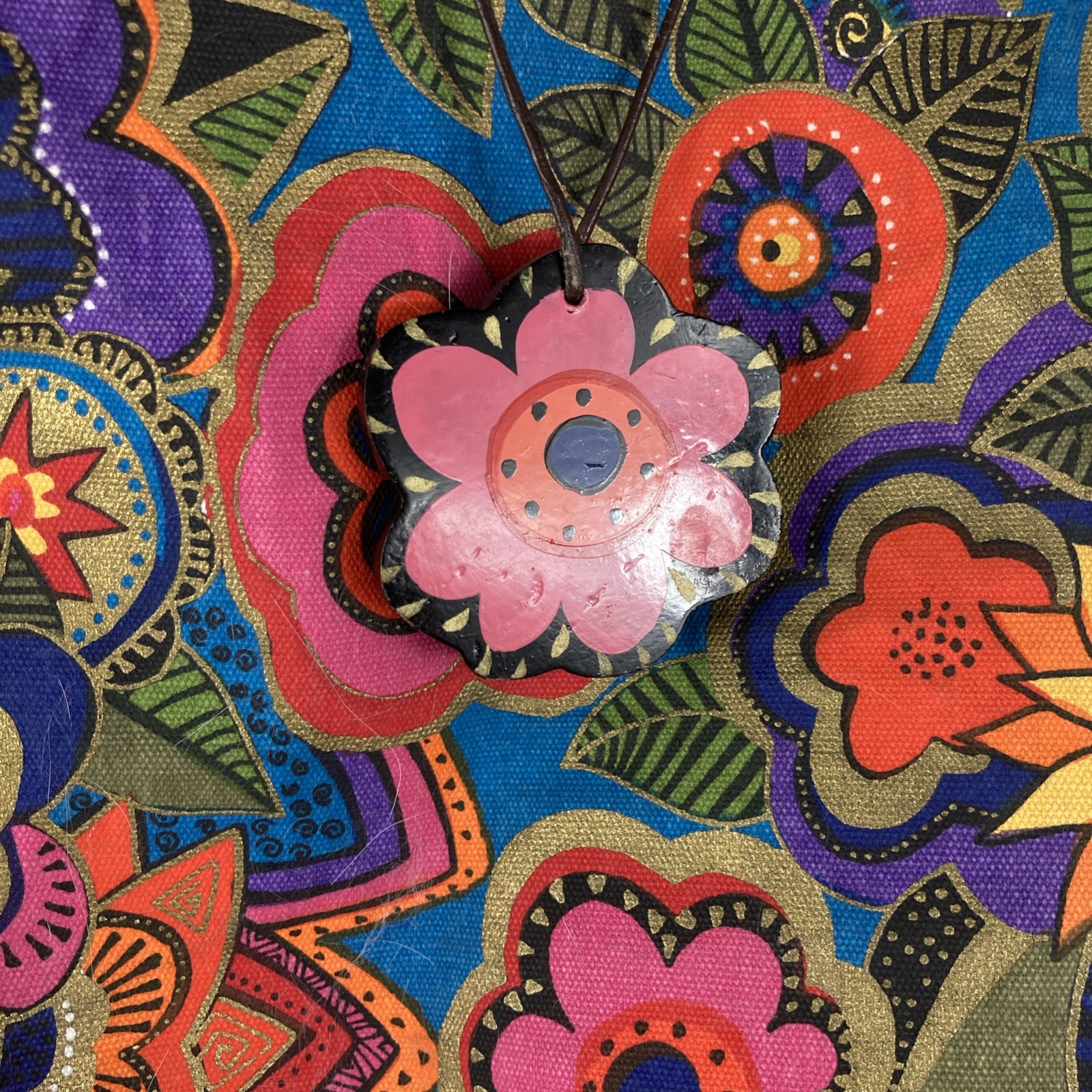 Sun N Sand Large Canvas Tote Bag Laurel Burch Floral Print End Pockets Zippered