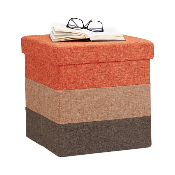Relaxdays Faltbarer Polsterhocker Mit Stauraum Gestreift 38X38X38 Cm-image
