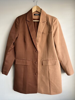 MISSGUIDED Oversized Brown/Tan Colourblock Blazer Dress UK