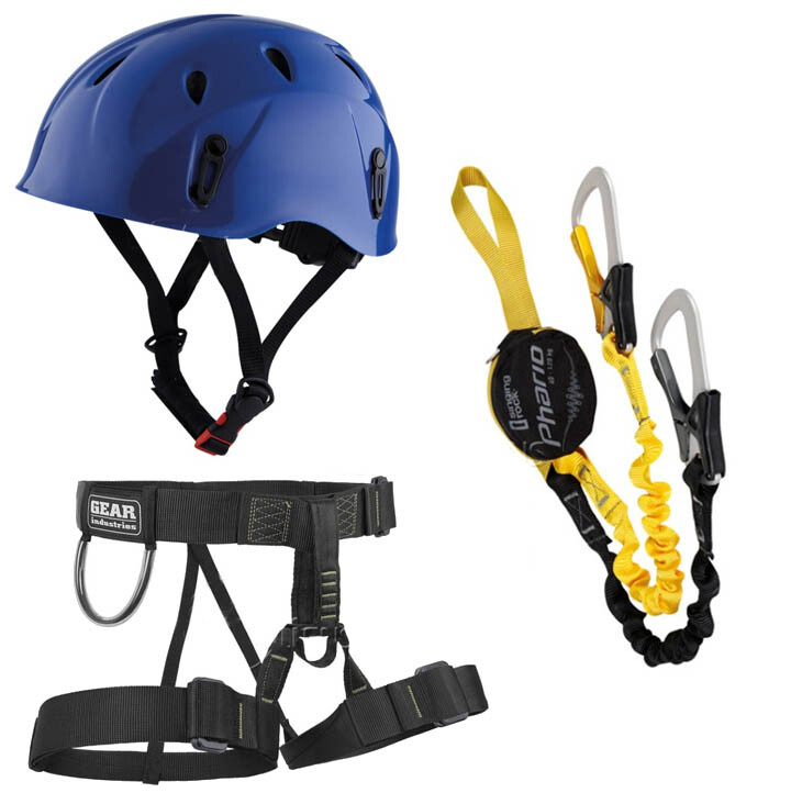 Juego completo de vías ferratas niños 40-120 Kg. Mosquetón cinturón casco Singing Rock