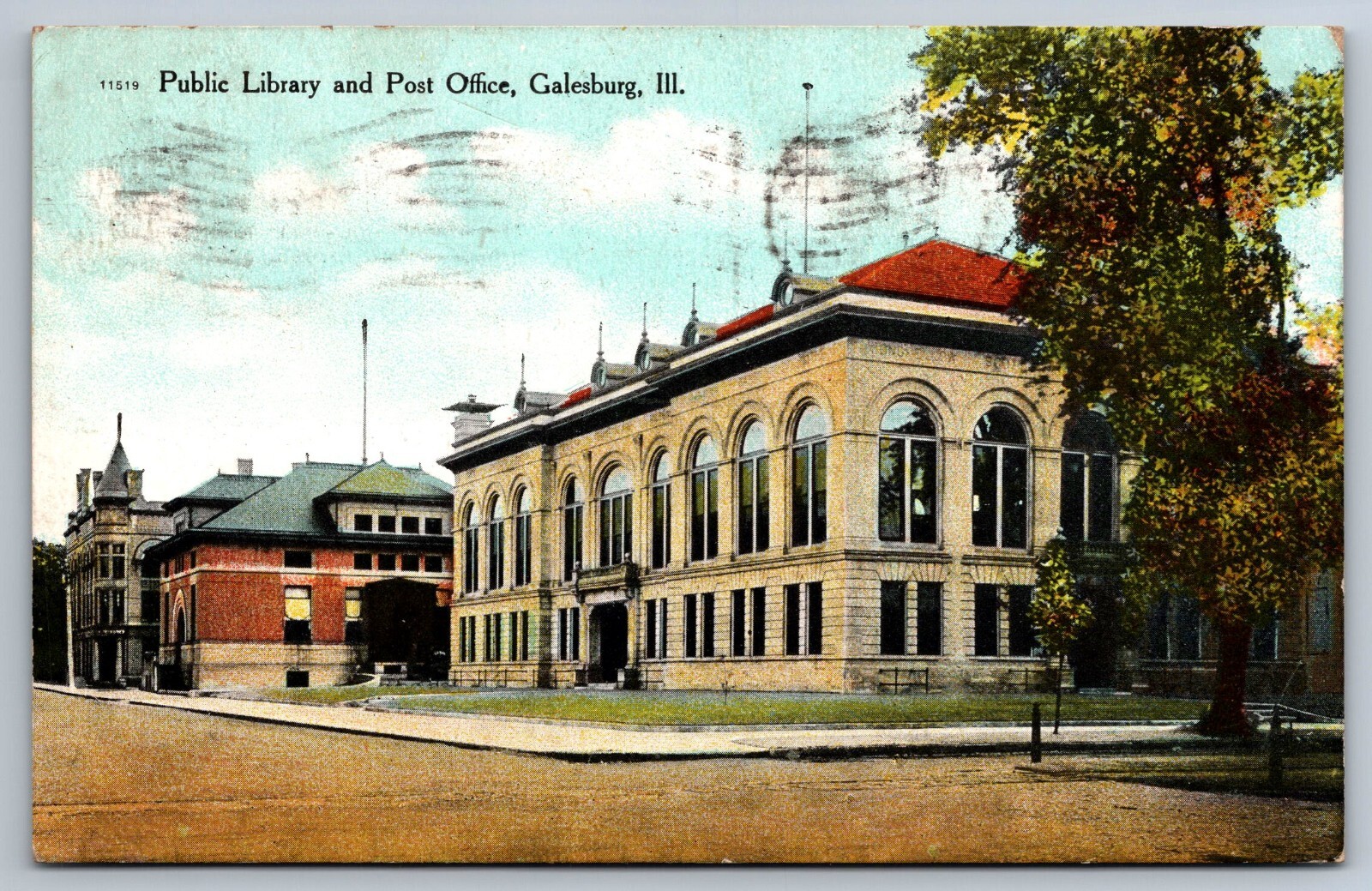 Post Office & Public Library Galesburg Illinois 1909 Postcard eBay