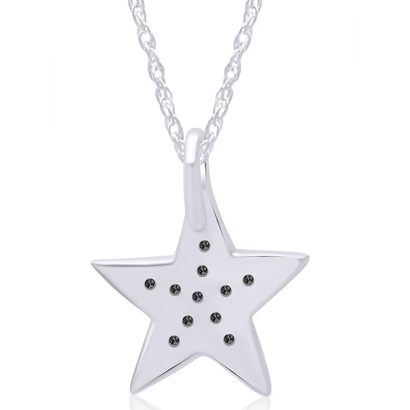 Collar colgante estrella con acento de diamantes negros de 0,03 quilates enchapado en oro blanco de 14 quilates plateado Foto 3 de 4