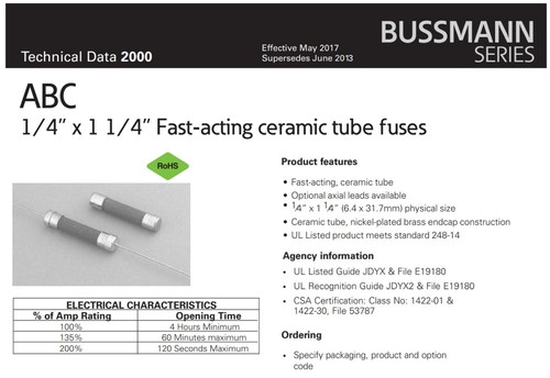 2pcs- BUSS ABC 2A 6.3x32mm , Fast-Acting Ceramic Cartridge Fuse - For Audio - Picture 3 of 3