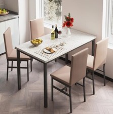 Juego de Comedor 4 Sillas y Mesa Moderno Elegante Faux Marble Top Kitchen Dining