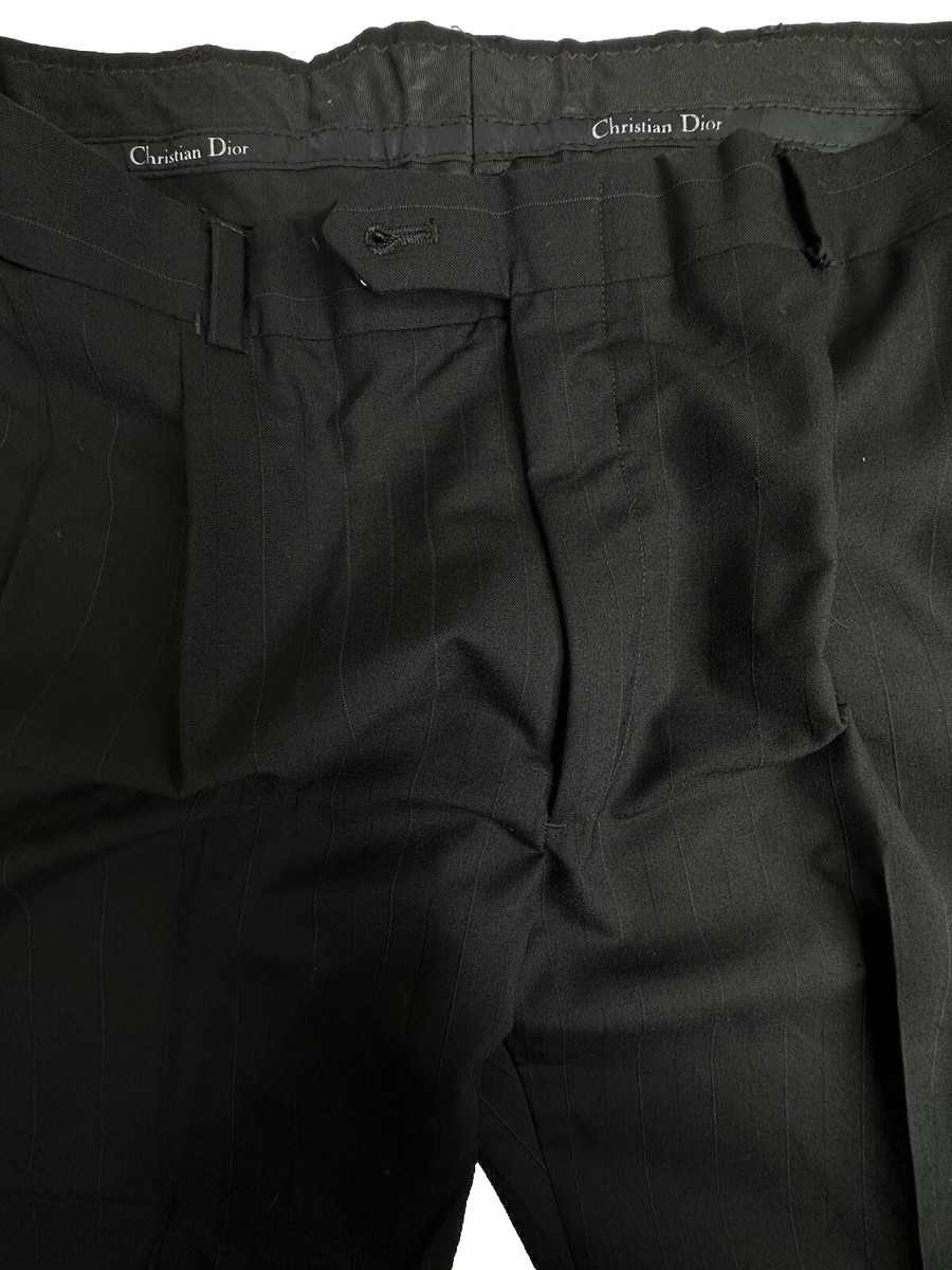 CHRISTIAN DIOR Men Pin Stripe Pleated Slacks Trousers Black CHRISTIAN DIOR Men Pin Stripe Pleated Slacks Trousers Black