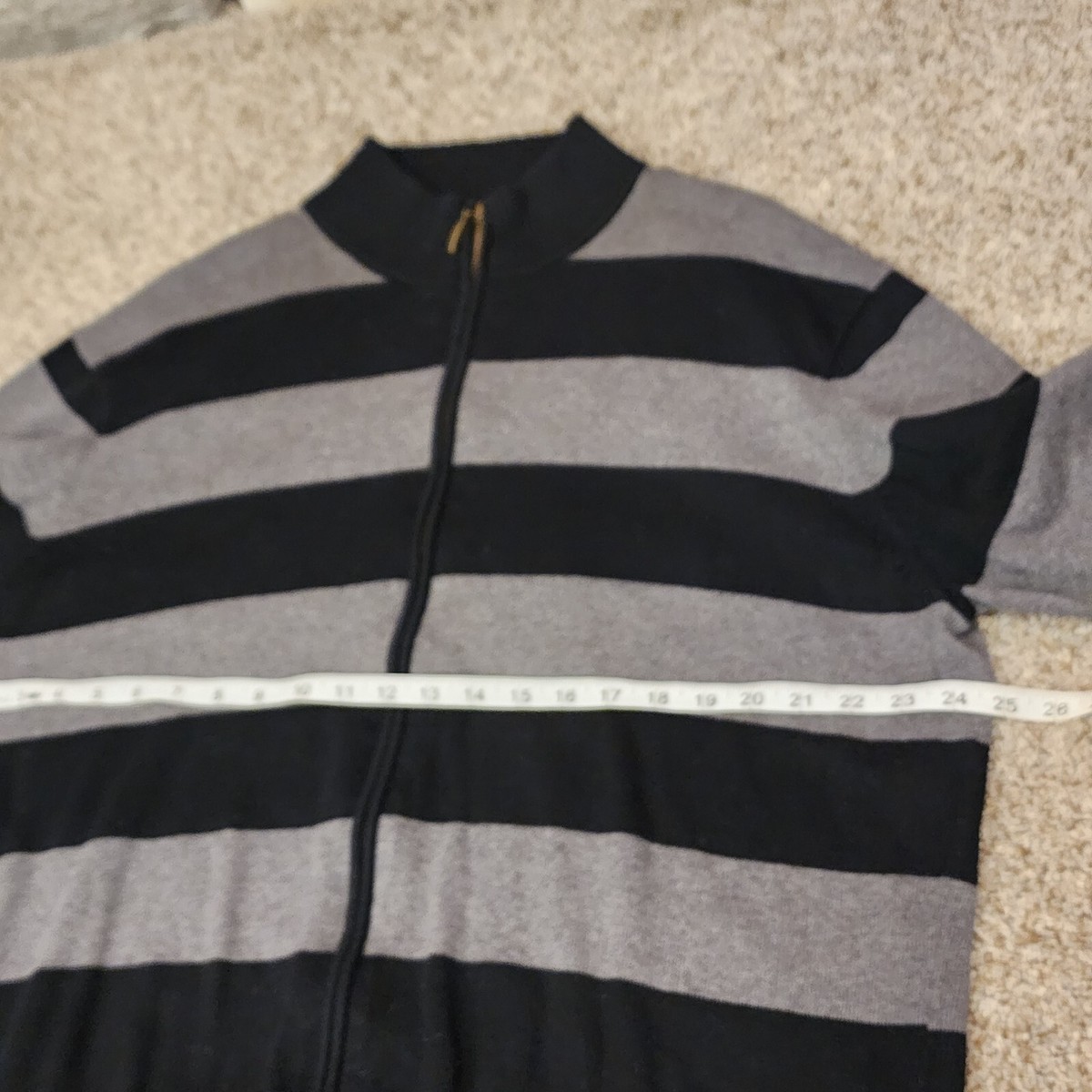 トップス C.E. BLACK ROOM CREW NECK XL Mens XL Club Room Black Grey Striped Cotton Zipper Front