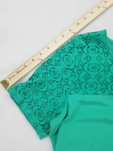 Van Huesen Short Sleeve Lace Top Key hole Back Teal Blue Summer tunic Medium - Picture 4 of 10