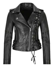 Women's Black Genuine Real Leather Motorcycle Jacket, Ladies Jacket