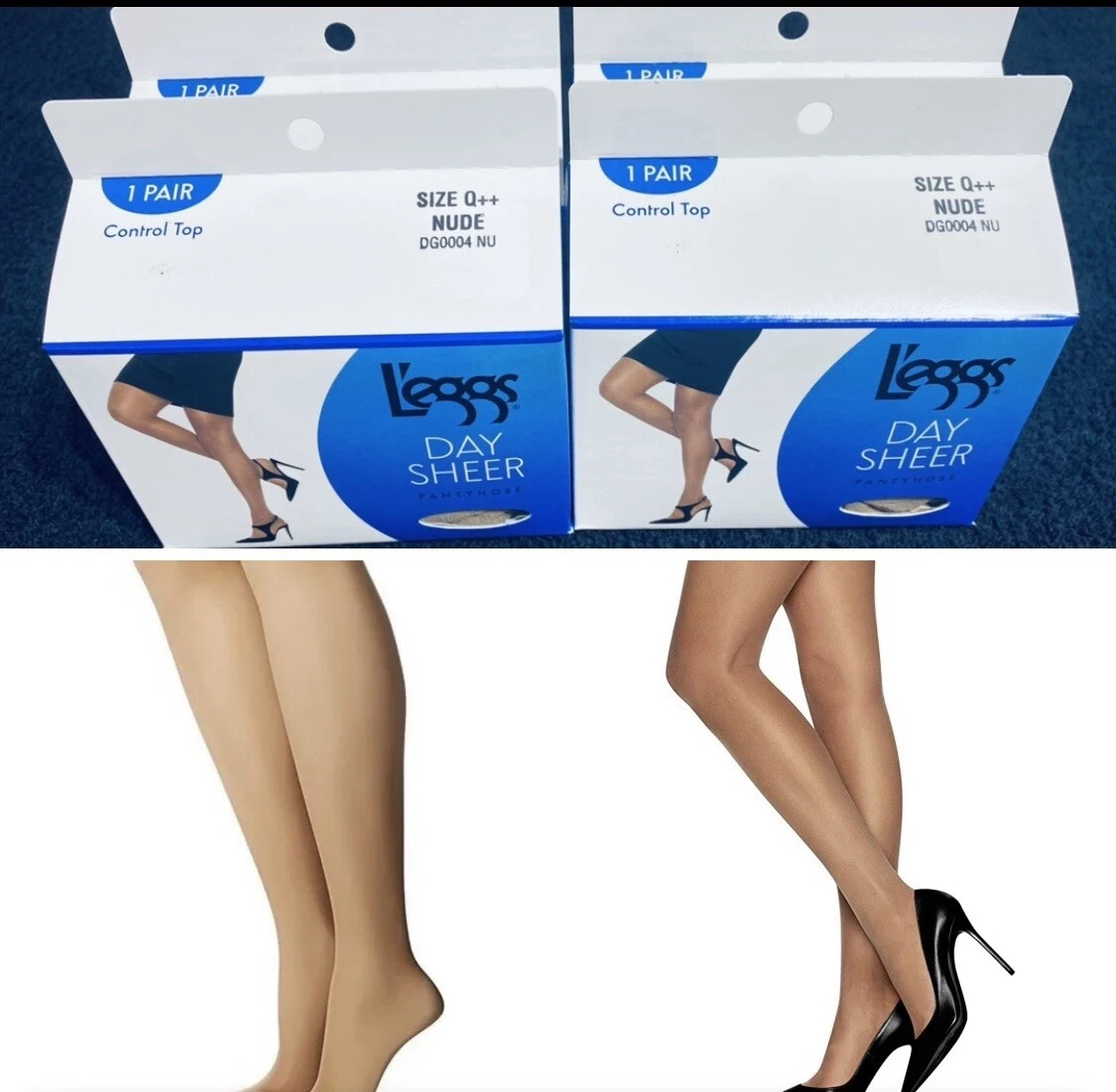 Lot of 4 Leggs Day Sheer Size Q++ Nude Control Top Pantyhose