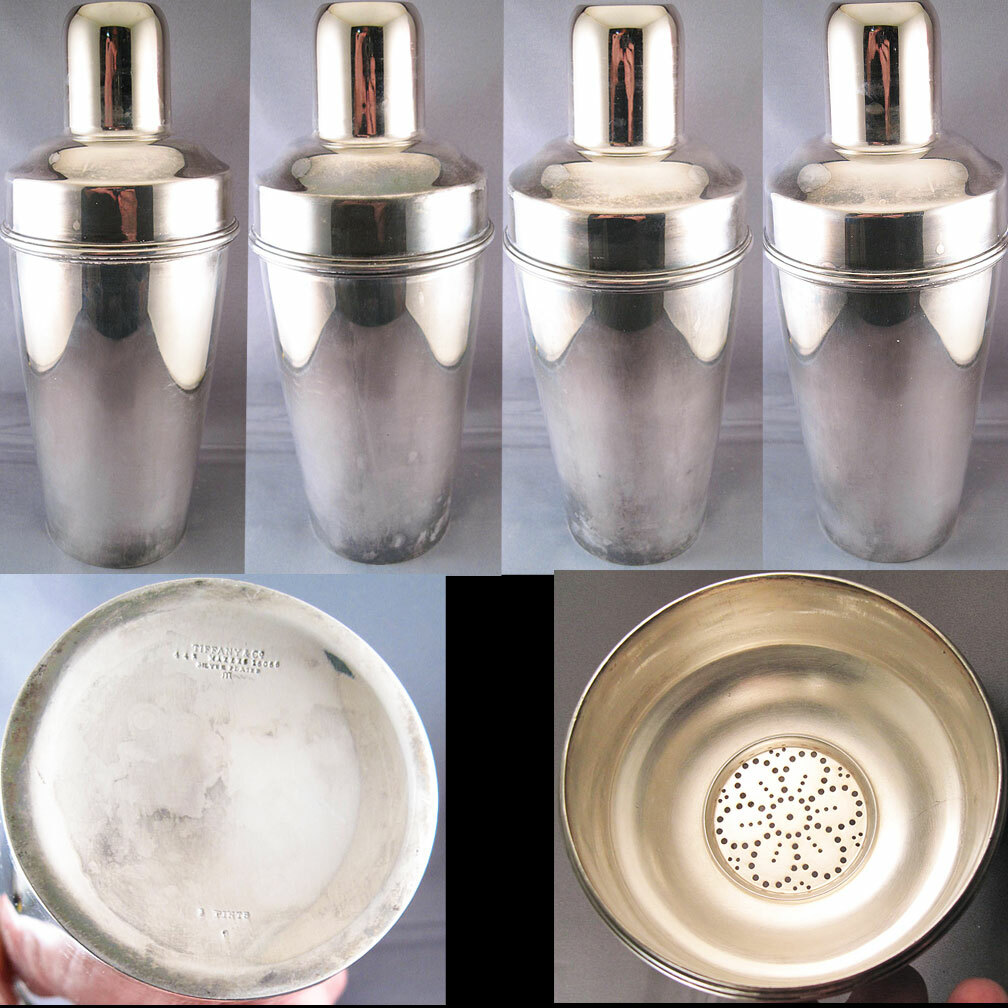 Tiffany Cocktail Shaker 3 Pint Large with Flower Strainer in Lid LARGE! no mono.