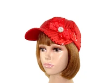 Red Sequin Baseball Hat Cap Bow Shimmering Crystals Society Ladies