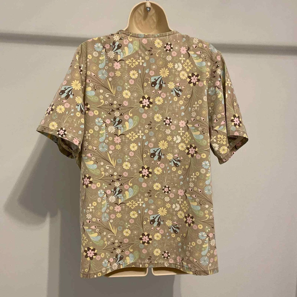 Tafford Tan Muted Pastel Floral Print V Neck Medium Pre-owned Foto 2 de 4
