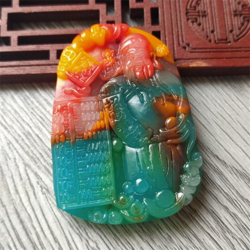 Exquisiter bunter Jade Glück Abakus Gott des Reichtums Jade Anhänger Geschenk - Bild 1 von 5