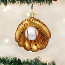 Baseball Mitt Old World Personalized Glass Christmas Ornament