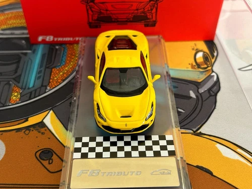 Modelo de coche juguete regalo modelo escala 1/64 Ferrari F8 Tributo amarillo fundido a presión - Imagen 5 de 9