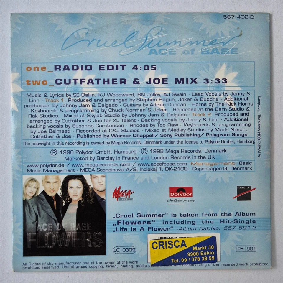 ACE OF BASE Cruel summer 2 track CD Single Card sleeve - Bild 2 von 2