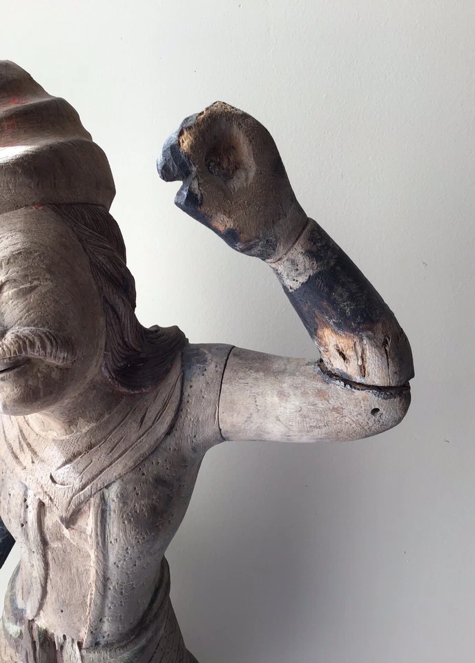 Antique 17th/18th c,(?) Asian/Indian Carved Wooden Statue, 24” - Imagem 3 de 4