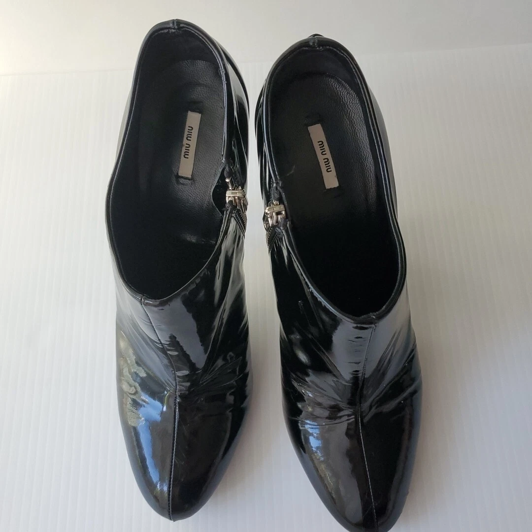 Stivaletti MIU MIU NERI VERNICE PELLE TACCO ALTO STILETTO ZIP TG 41 ITALIA