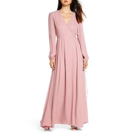 Rose pink long sleeve cheap dress